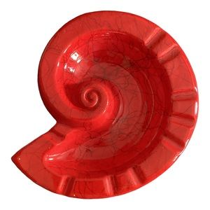 Hollywood Ceramics California Potteries Red Nautilus Seashell Ashtray MCM VTG